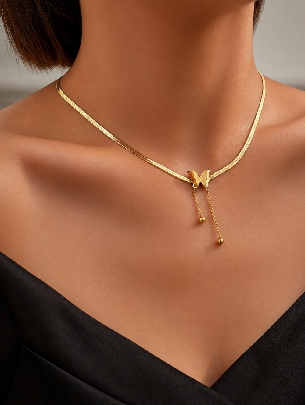 Gold Stainless Steel Butterfly Necklace